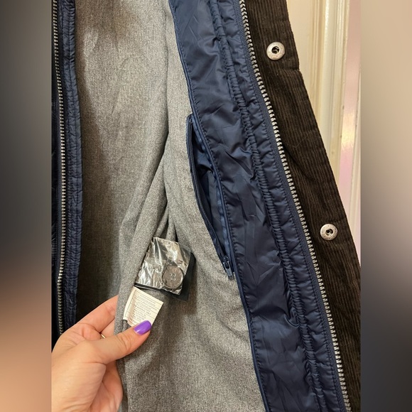 Cole Haan Men's Quilted Blue Jacket With Plaid Accents Size Large Elbow Patches - Picture 6 of 9